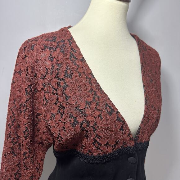 Vintage Lace Corset Top Womens Burgundy Regency Punk Whimsigoth Romance Medium - Picture 7 of 12